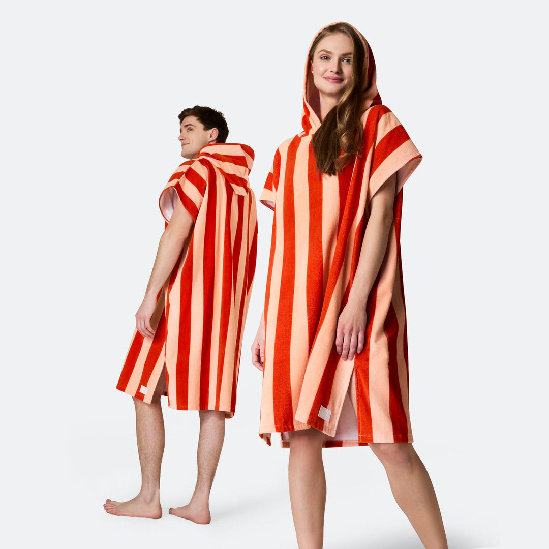 Randig Röd Badponcho