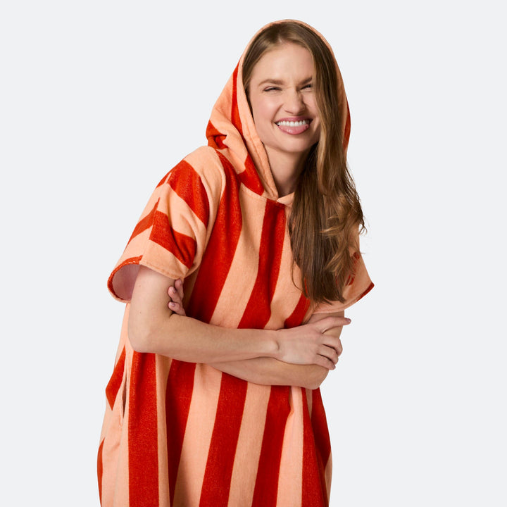 Randig Röd Badponcho