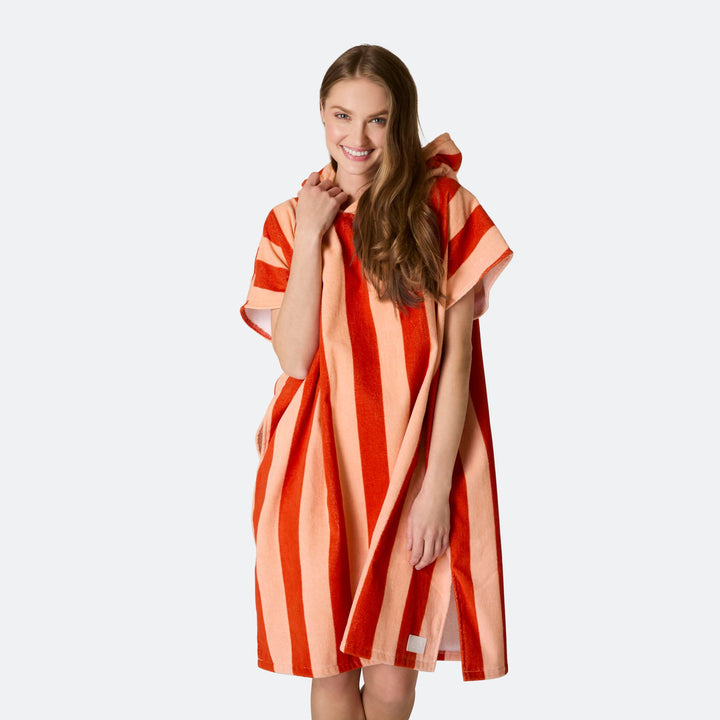 Randig Röd Badponcho