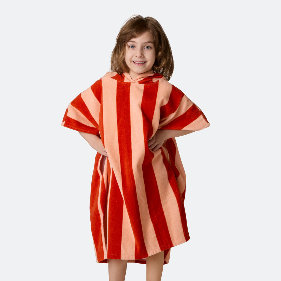 Randig Röd Badponcho Barn