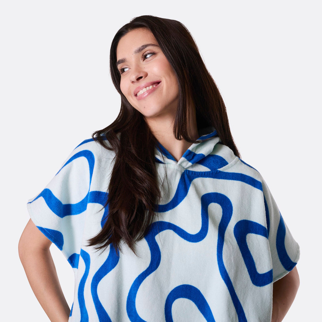 Blå Vågig Badponcho