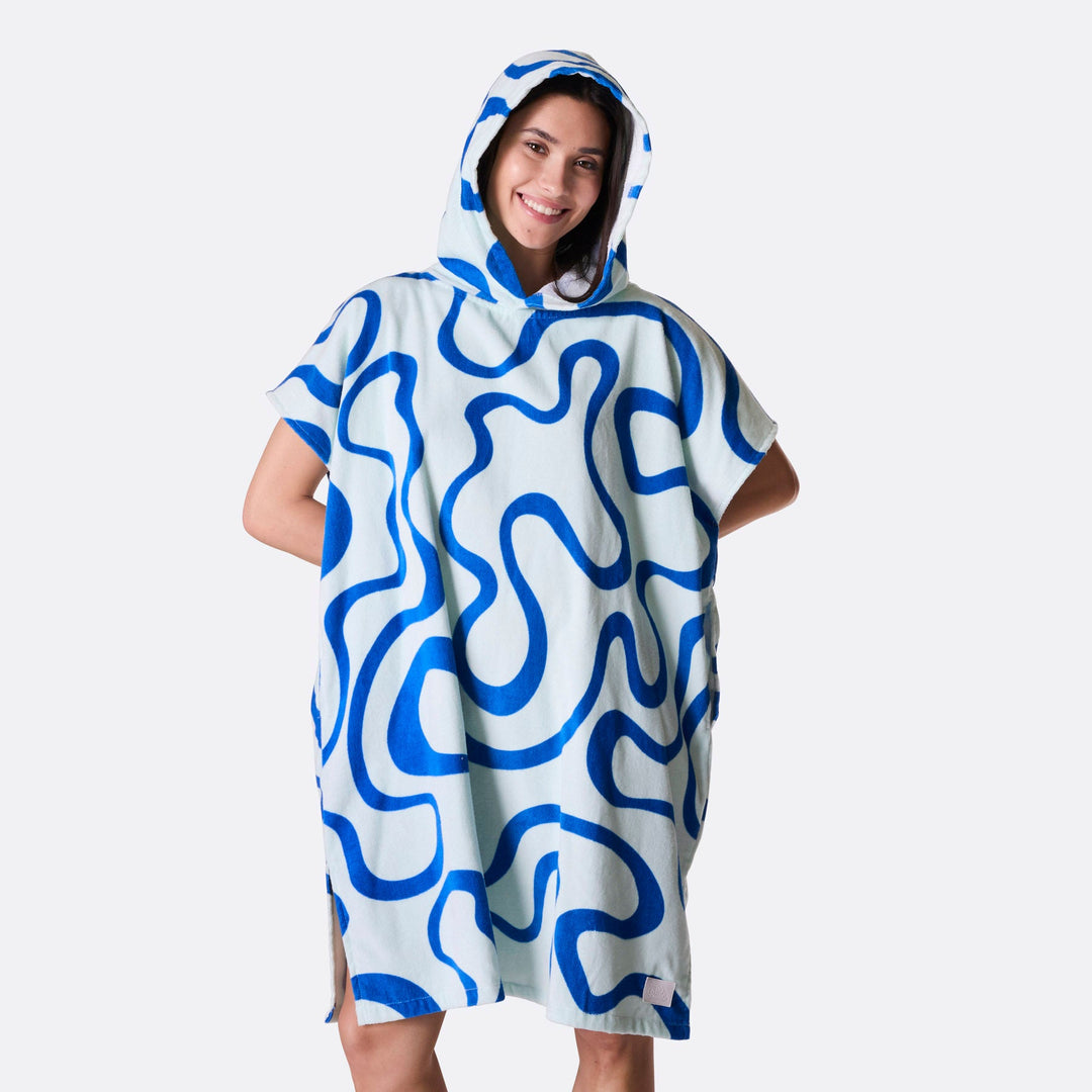 Blå Vågig Badponcho