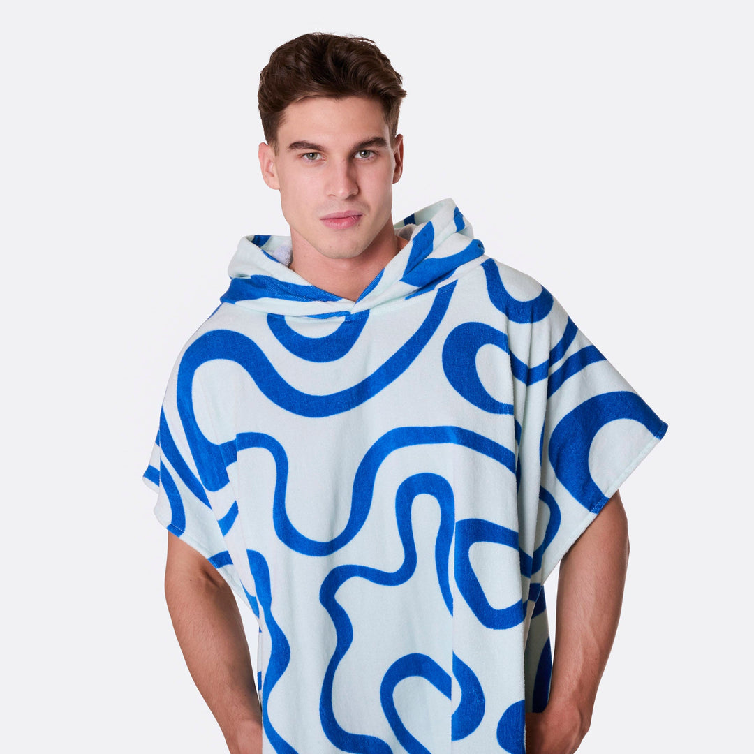 Blå Vågig Badponcho