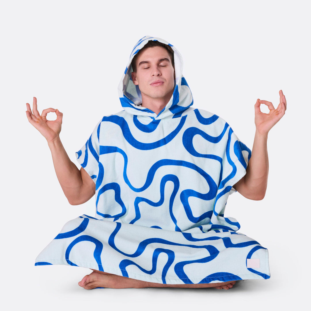 Blå Vågig Badponcho