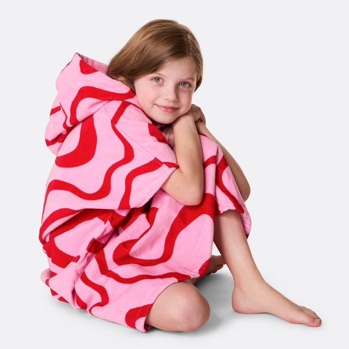 Rosa Vågig Badponcho Barn