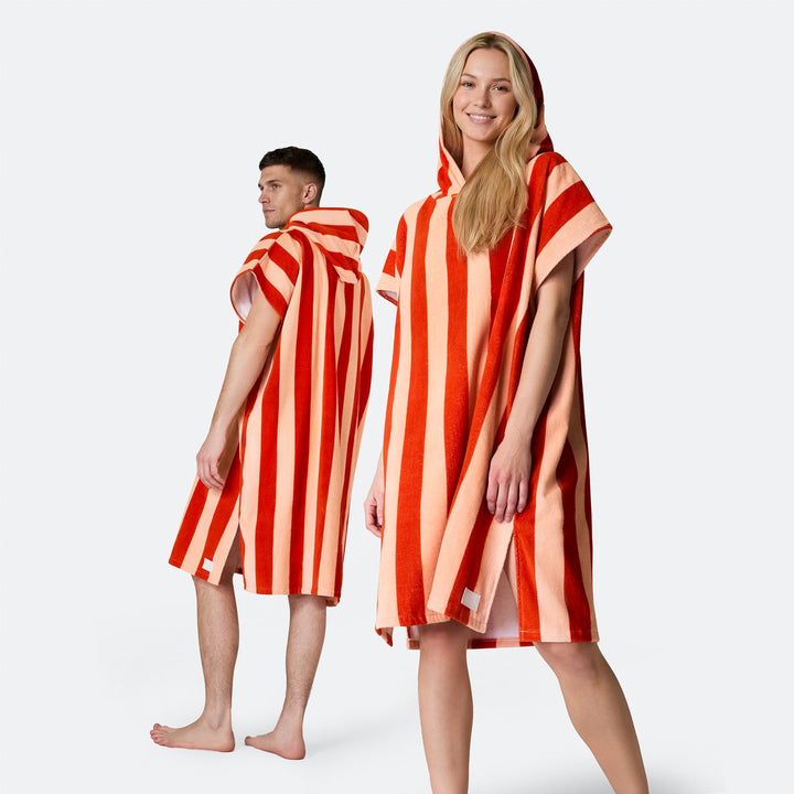 Randig Röd Badponcho