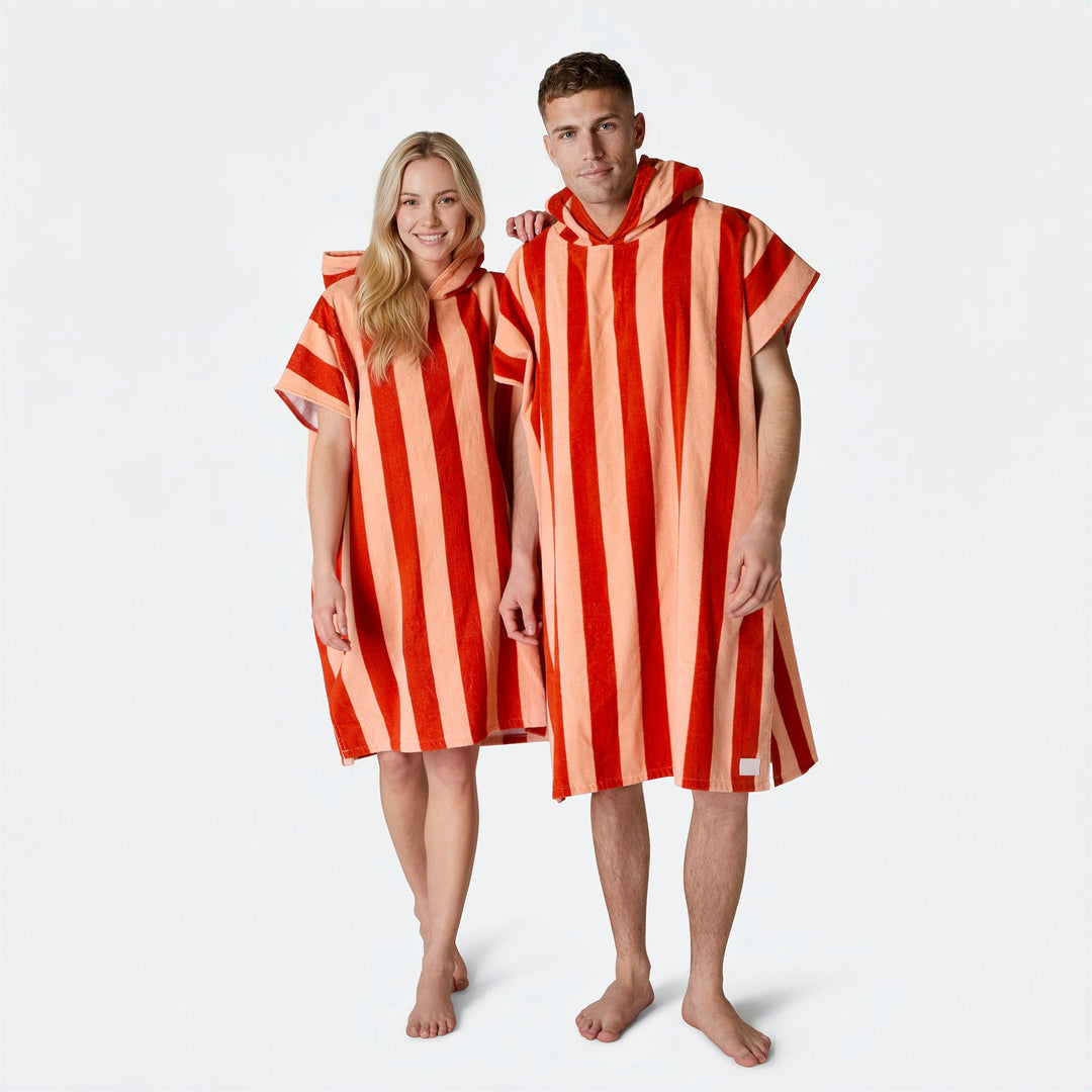 Randig Röd Badponcho