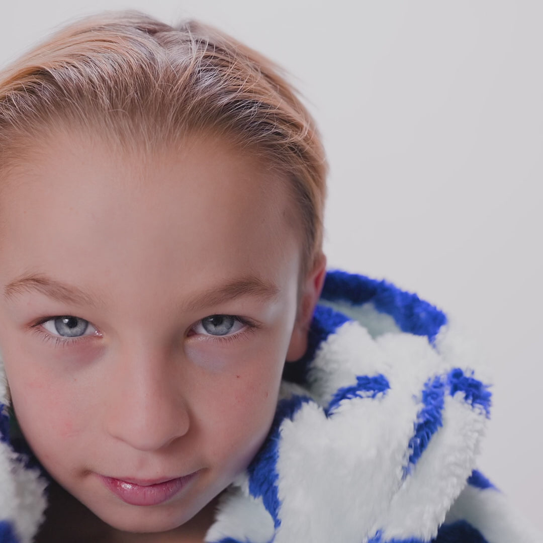 Blå Vågig Teddy HappyHoodie Barn