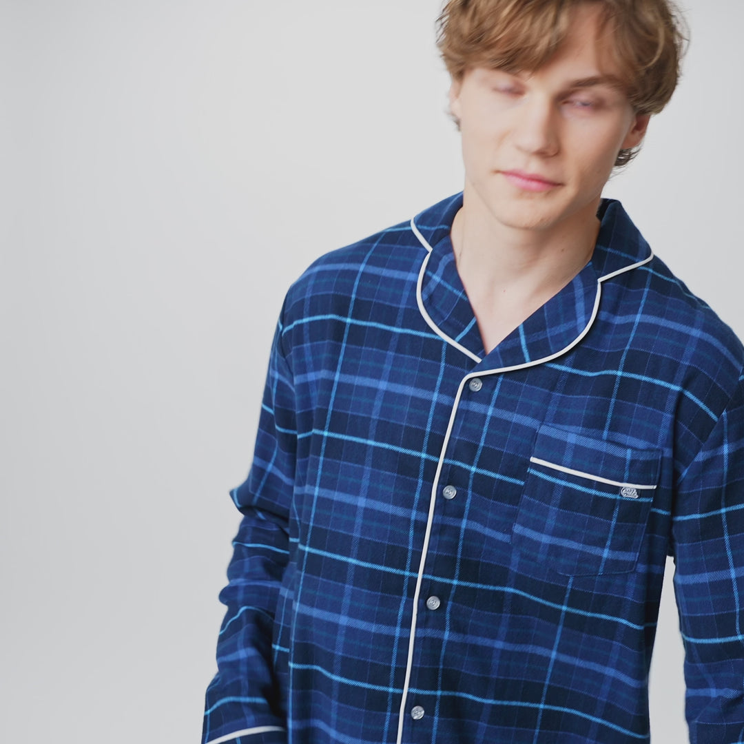 Blå Flanell Julpyjamas Herr
