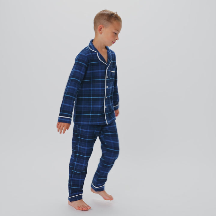 Blå Flanell Julpyjamas Barn