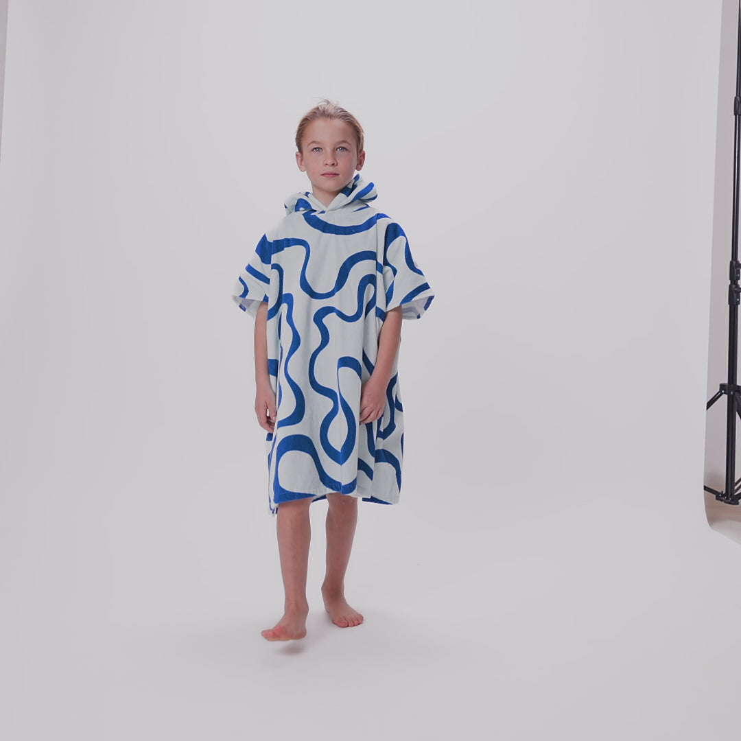 Blå Vågig Badponcho Barn