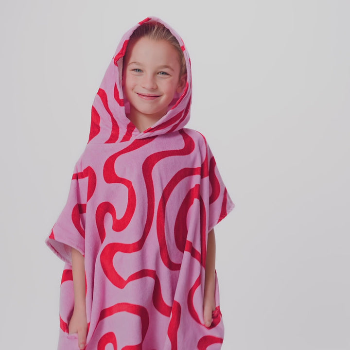 Rosa Vågig Badponcho Barn