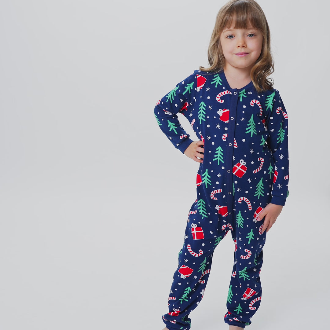 Julmönster Blå Julpyjamas Barn